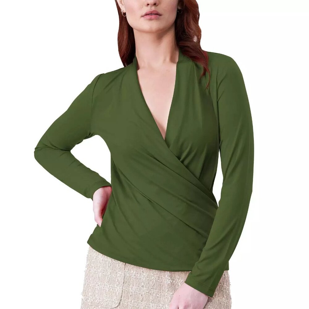 NWT Rachel Roy Women's V-Neck Surplice Wrap Blouse Top Green Size XL $65 3C623